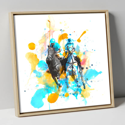 Mid-Chukka Clash polo horse canvas wall art in natural frame