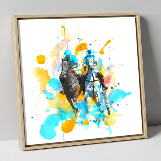 Mid-Chukka Clash polo horse canvas wall art in natural frame