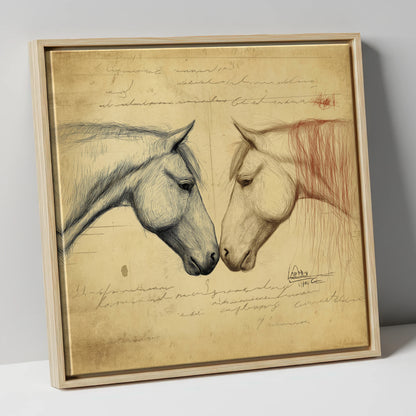 Vintage Equine Encounter horse portrait canvas wall art in natural frame