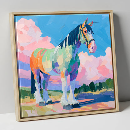 Prismatic Heavy Horse horse breed canvas wall art in natural frame