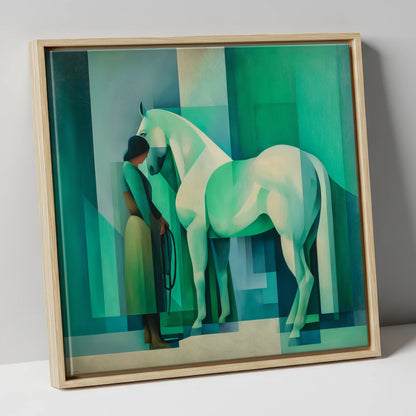 Emerald Equine Harmony horse & rider canvas wall art in natural frame