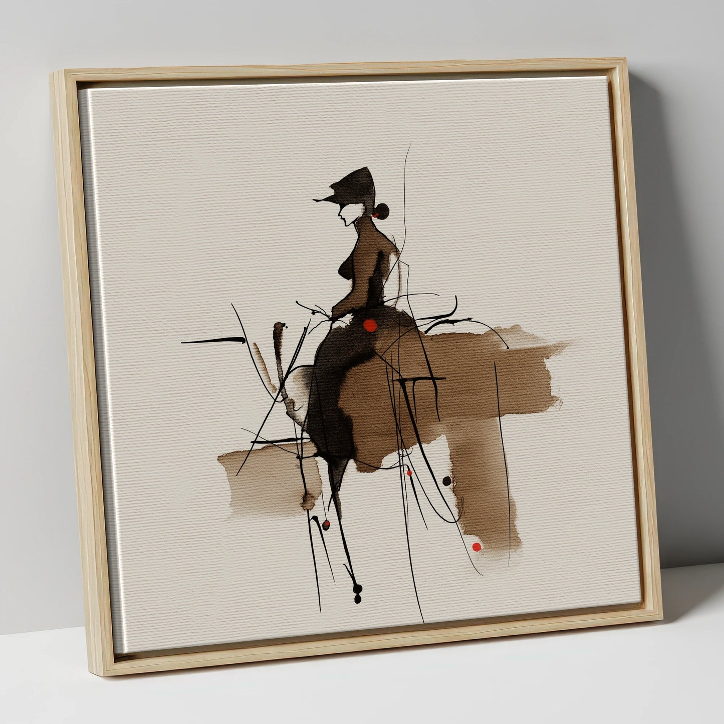 Sepia Ink Rider horse & rider canvas wall art in natural frame