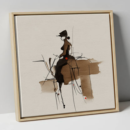 Sepia Ink Rider horse & rider canvas wall art in natural frame