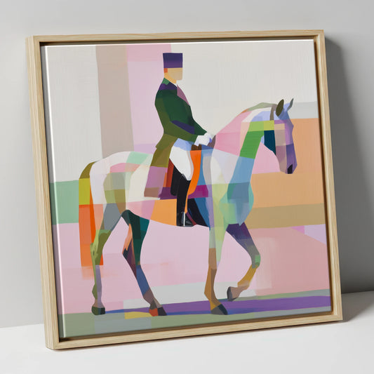 Modern Dressage Stride dressage horse canvas wall art in natural frame