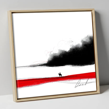Crimson Horizon Silhouette western horse canvas wall art in natural frame