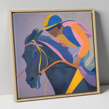 Dynamic Silks racing horse canvas wall art in natural frame