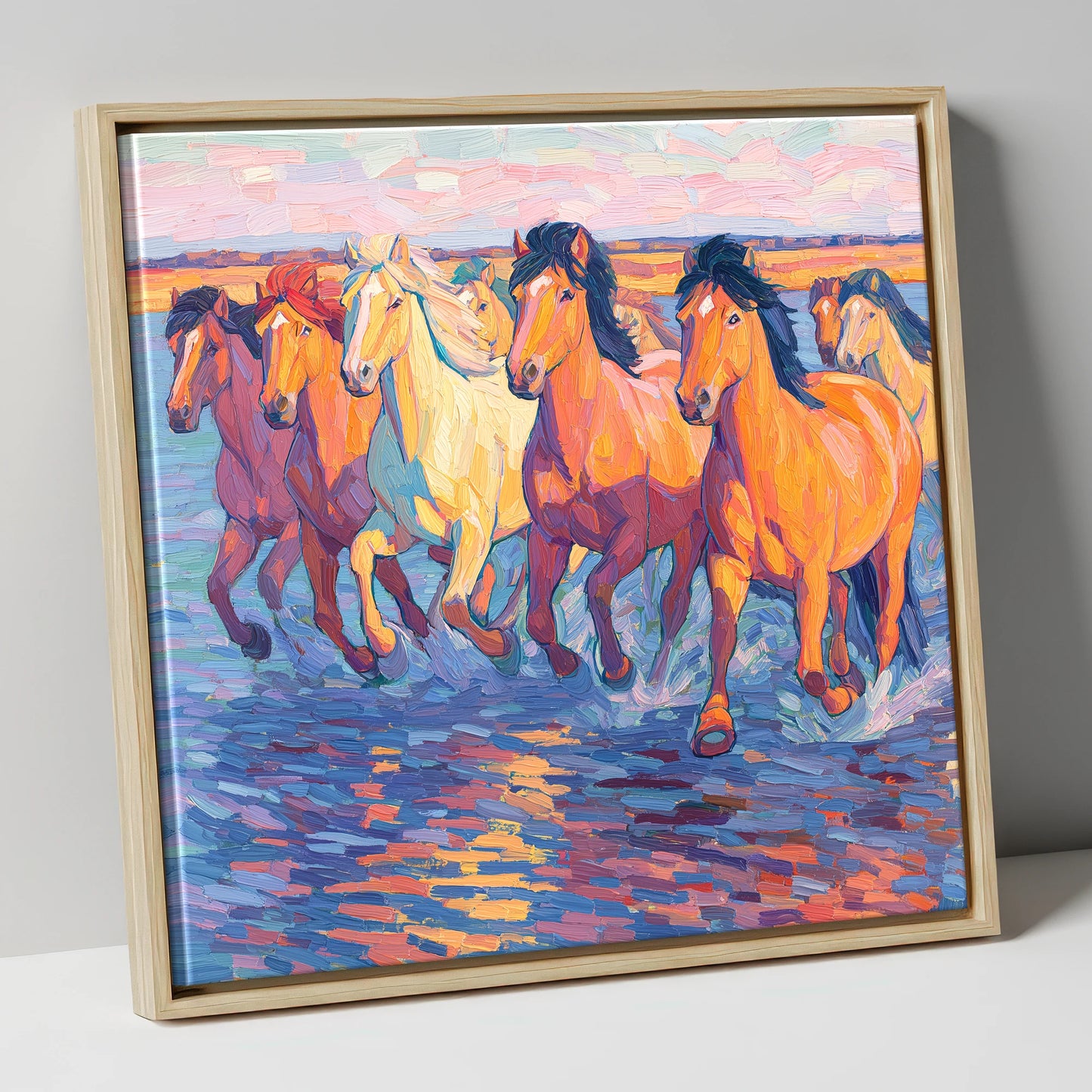The Painted Tide horse landscape canvas wall art in natural frame