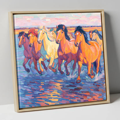The Painted Tide horse landscape canvas wall art in natural frame