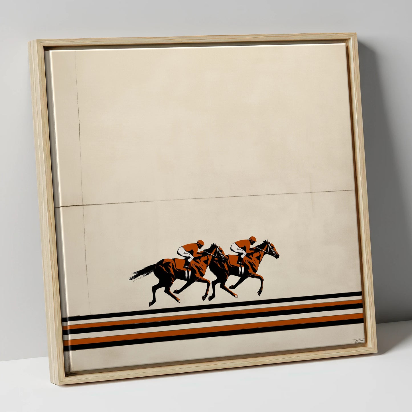 Stride for Stride racing horse canvas wall art in natural frame