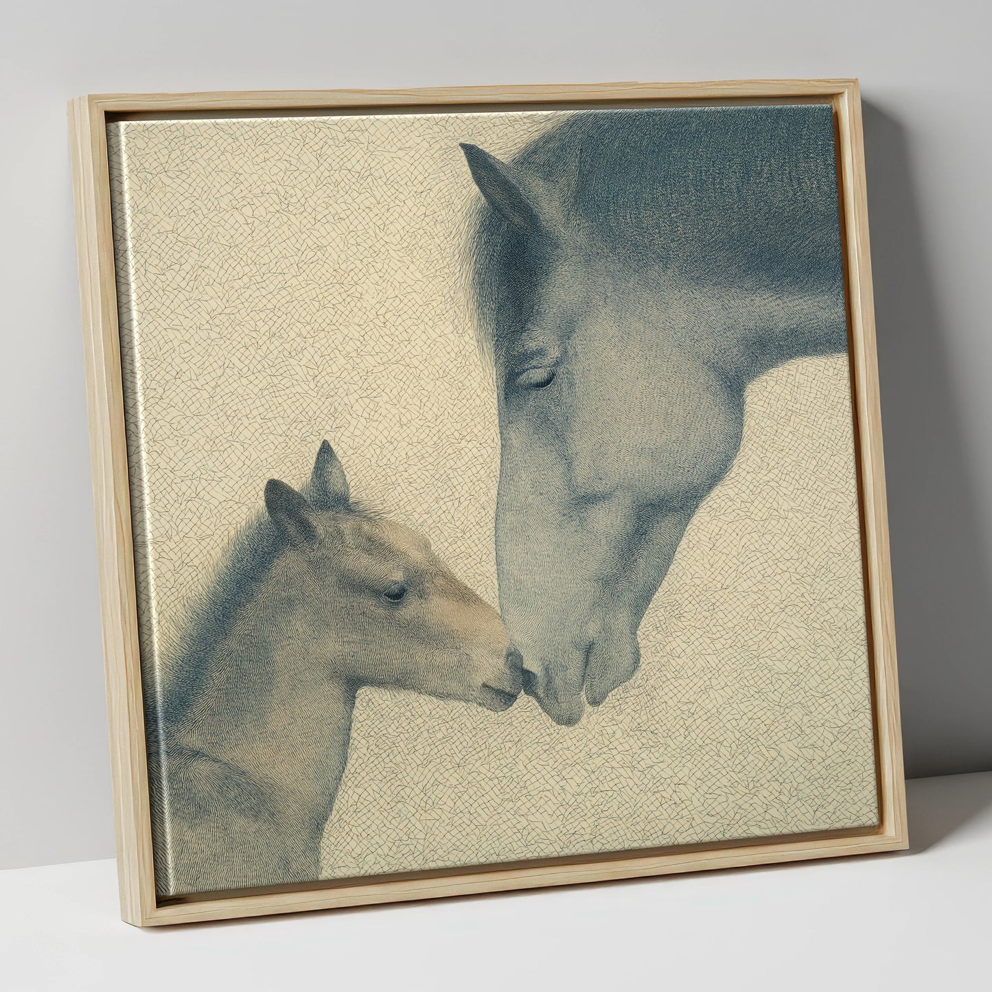 Quiet Devotion mare & foal canvas wall art in natural frame