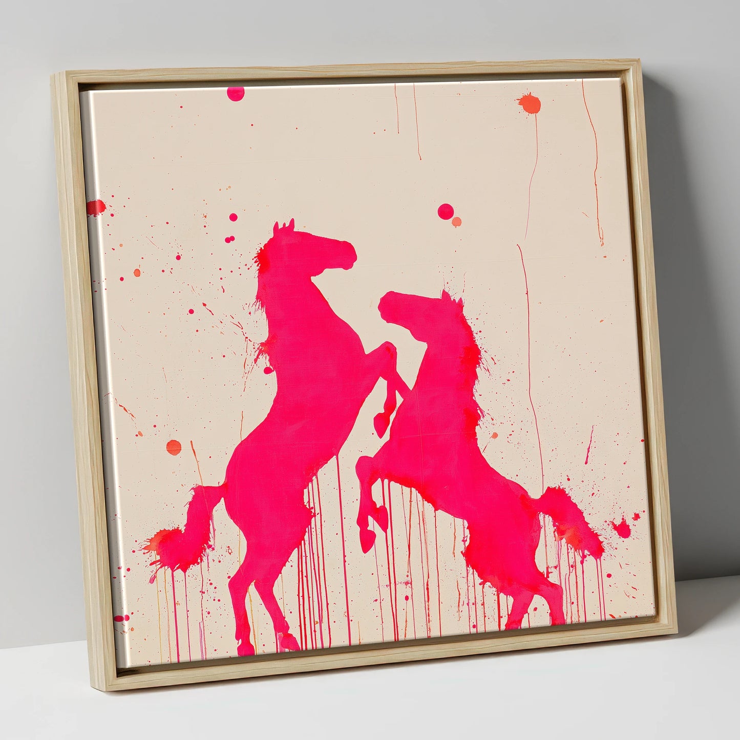 Magenta Equine Dance wild horses canvas wall art in natural frame