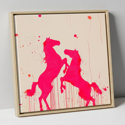 Magenta Equine Dance wild horses canvas wall art in natural frame