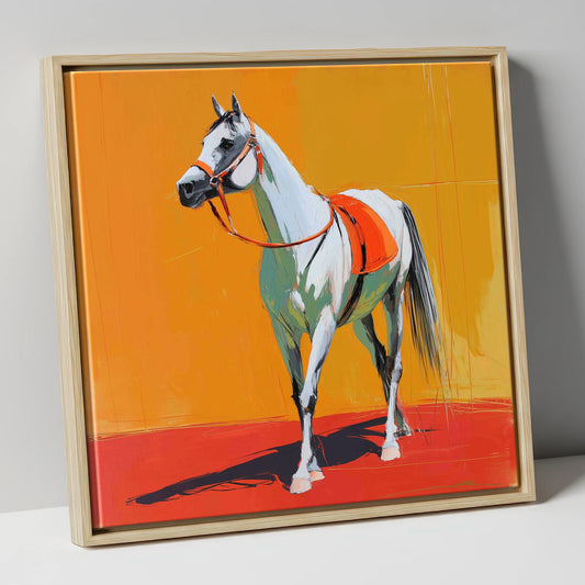 Sunlit Grey Arabian horse breed canvas wall art in natural frame