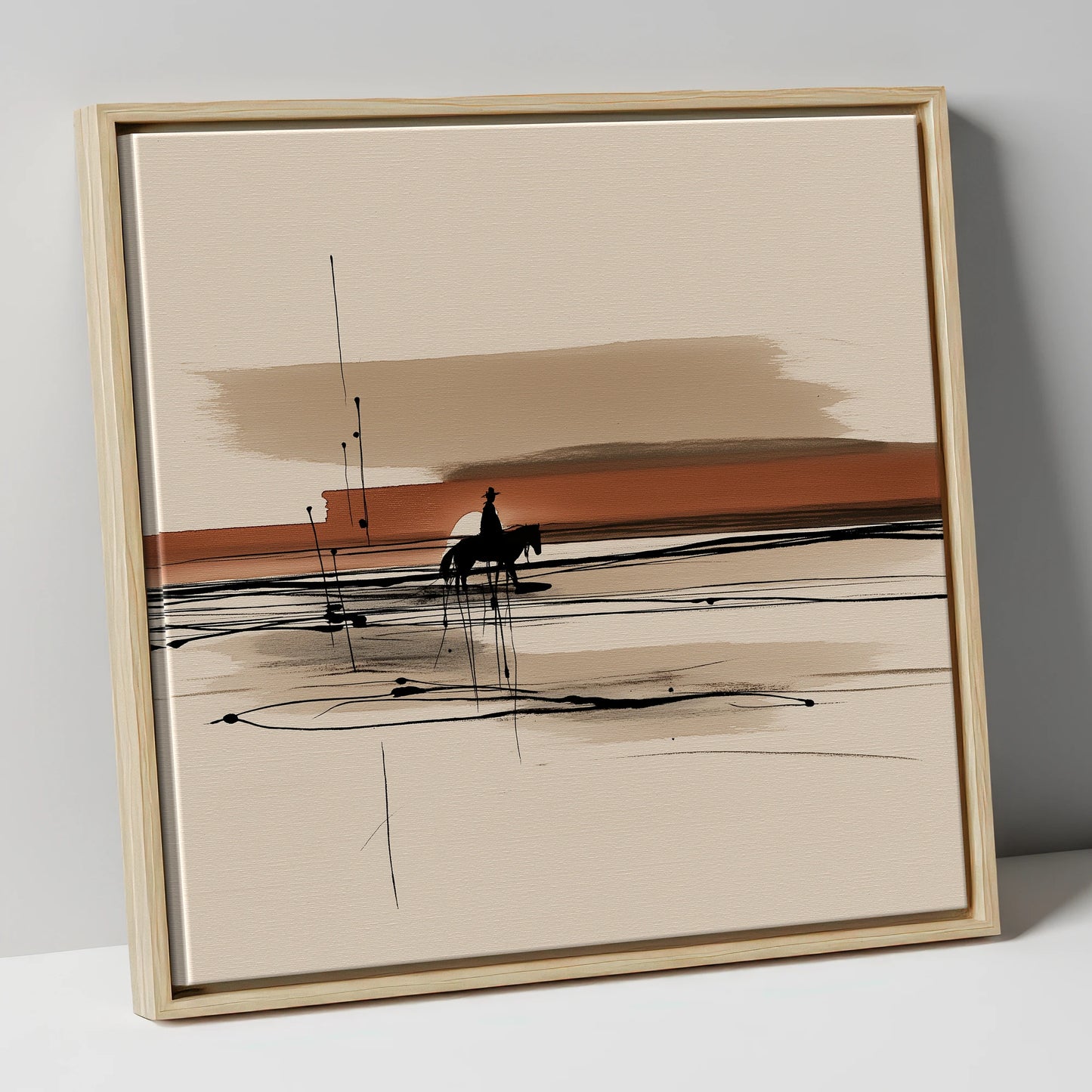 The Solitary Trail western horse canvas wall art in natural frame