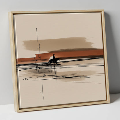 The Solitary Trail western horse canvas wall art in natural frame