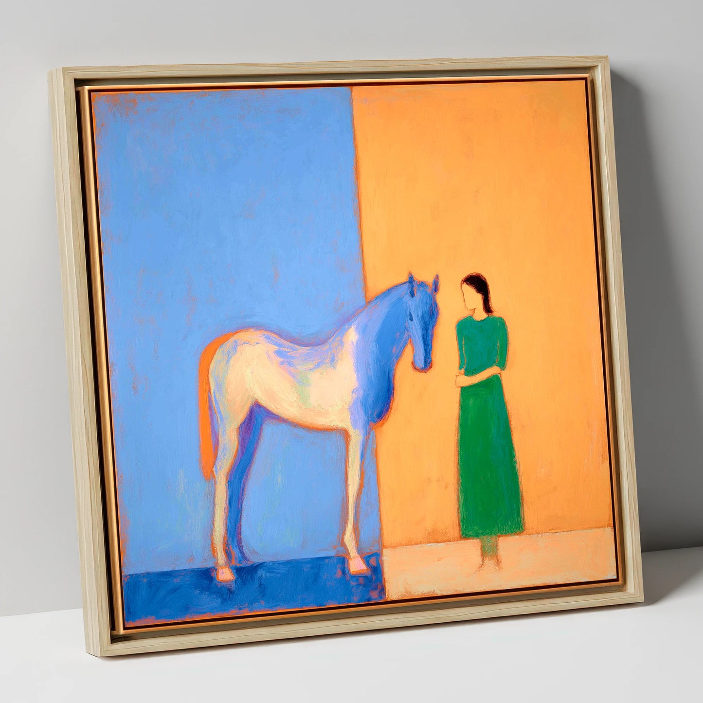 The Silent Bond horse & rider canvas wall art in natural frame