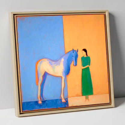 The Silent Bond horse & rider canvas wall art in natural frame