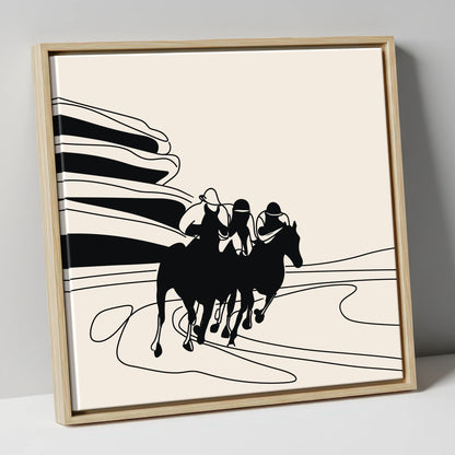 Rounding the Bend racing horse canvas wall art in natural frame