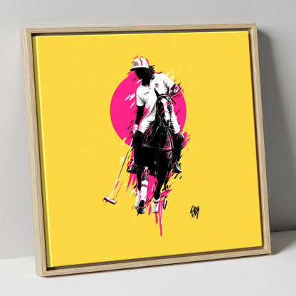 The Vibrant Chukka polo horse canvas wall art in natural frame