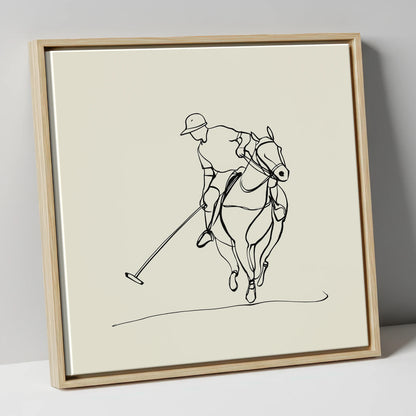 The Elegant Chukka polo horse canvas wall art in natural frame