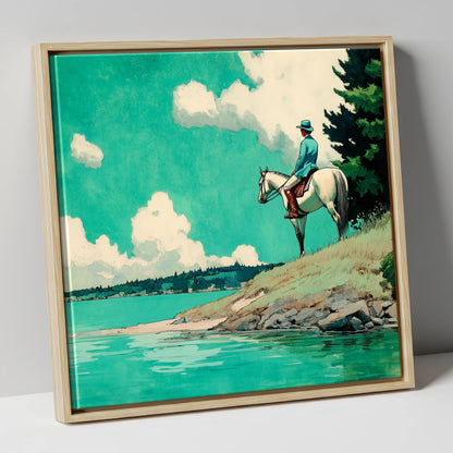 Teal Waters Vantage beach horse canvas wall art in natural frame