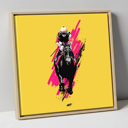 The Front Runner racing horse canvas wall art in natural frame