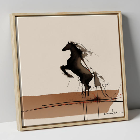 Untamed Dark Silhouette wild horses canvas wall art in natural frame