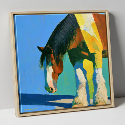 Clydesdale Horse Against Blue Sky horse breed canvas wall art in natural frame
