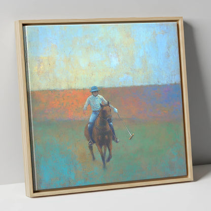 The Midfield Approach polo horse canvas wall art in natural frame
