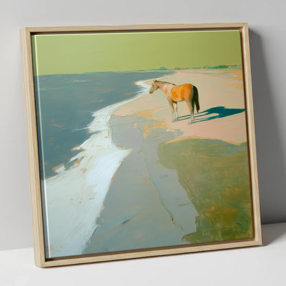 Shoreline Solitude horse landscape canvas wall art in natural frame