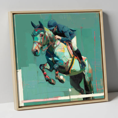 The Perfect Clearance show jumping horse canvas wall art in natural frame