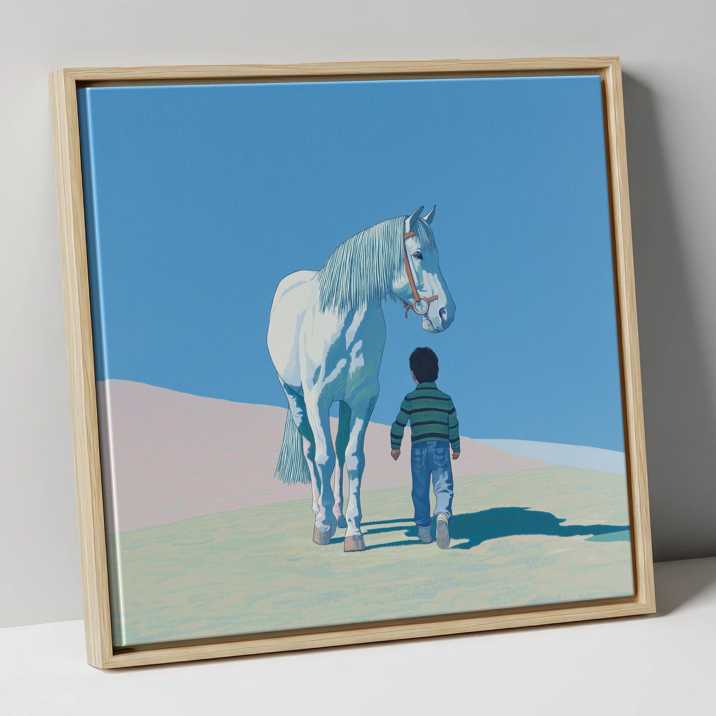 The Quiet Companion horse & rider canvas wall art in natural frame