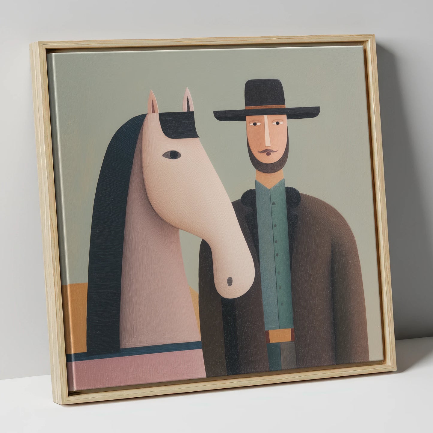 The Quiet Companions western horse canvas wall art in natural frame