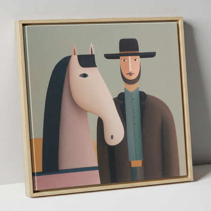 The Quiet Companions western horse canvas wall art in natural frame
