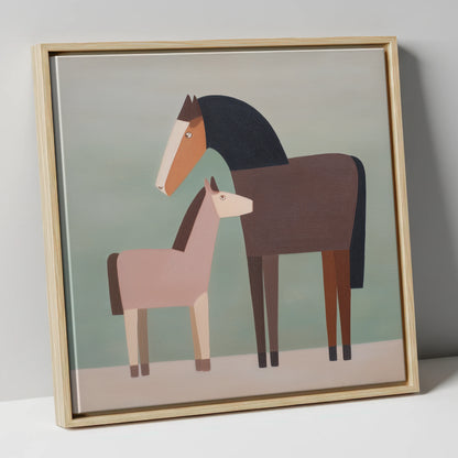 Quiet Companions mare & foal canvas wall art in natural frame
