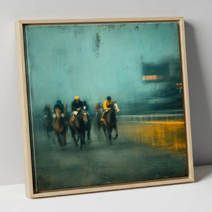 Thundering Through The Mist racing horse canvas wall art in natural frame
