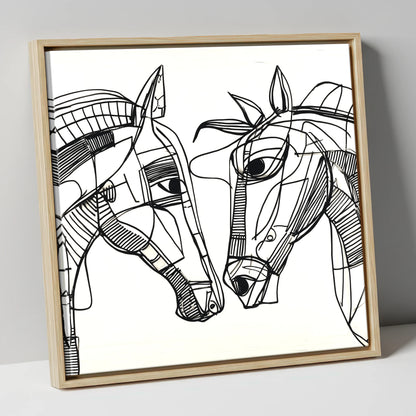 Linear Equine Connection horse portrait canvas wall art in natural frame