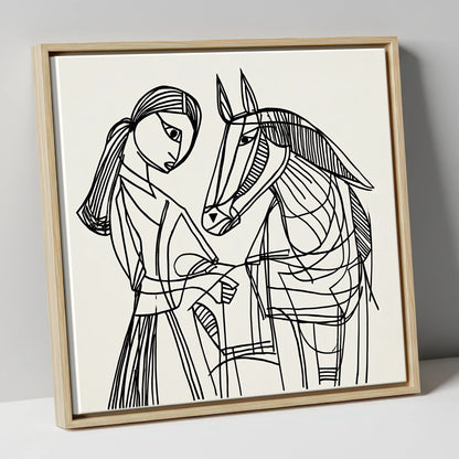 Lines of Connection horse & rider canvas wall art in natural frame