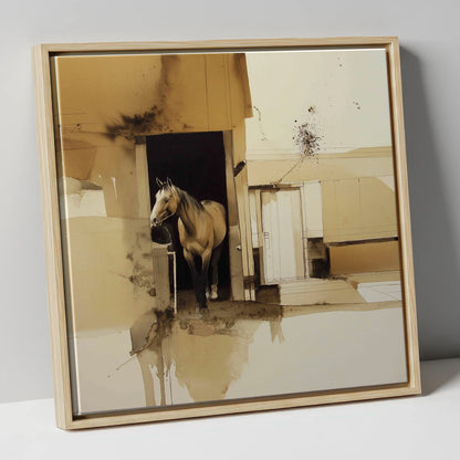 Sepia Stable Threshold horse stable canvas wall art in natural frame
