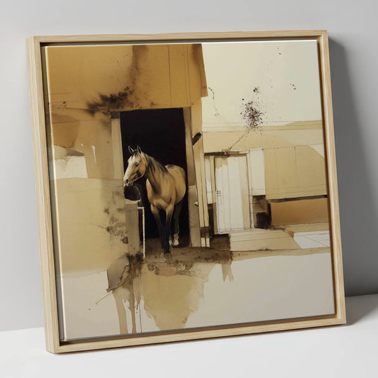 Sepia Stable Threshold horse stable canvas wall art in natural frame