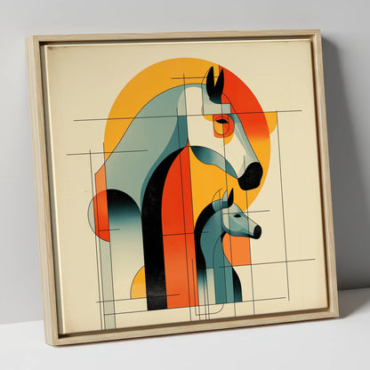 Structured Harmony mare & foal canvas wall art in natural frame