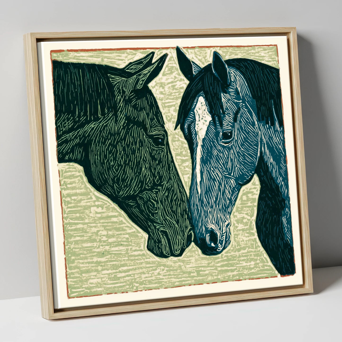 Kindred Spirits horse portrait canvas wall art in natural frame