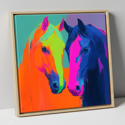 Neon Companions horse portrait canvas wall art in natural frame