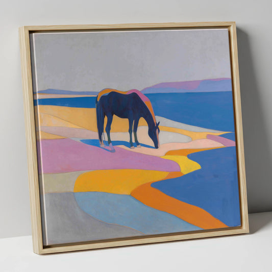 Vivid Equine Horizon horse landscape canvas wall art in natural frame