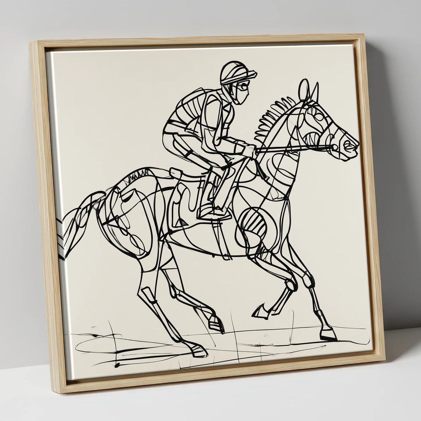 Geometry of Speed racing horse canvas wall art in natural frame
