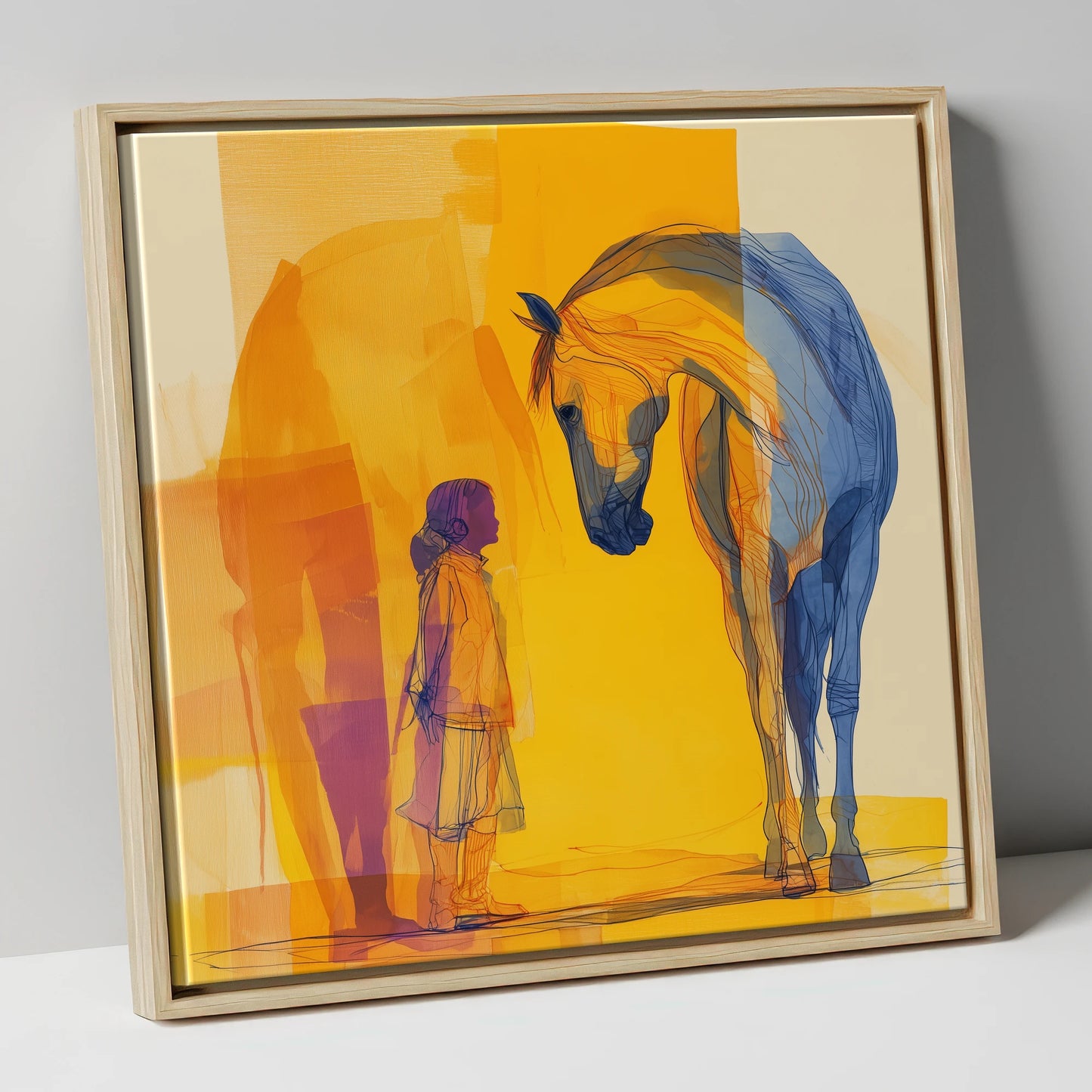 A Silent Understanding horse & rider canvas wall art in natural frame