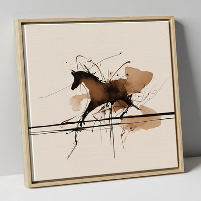 Dynamic Ink Canter horse portrait canvas wall art in natural frame