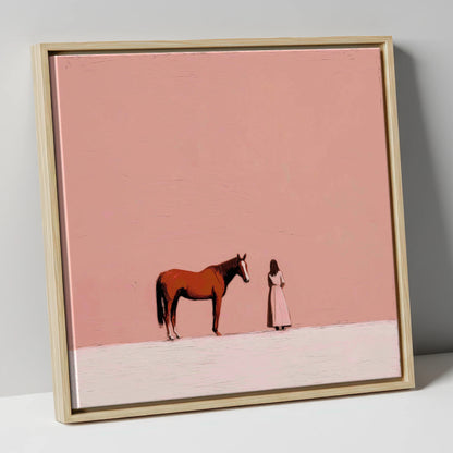 A Quiet Understanding horse & rider canvas wall art in natural frame