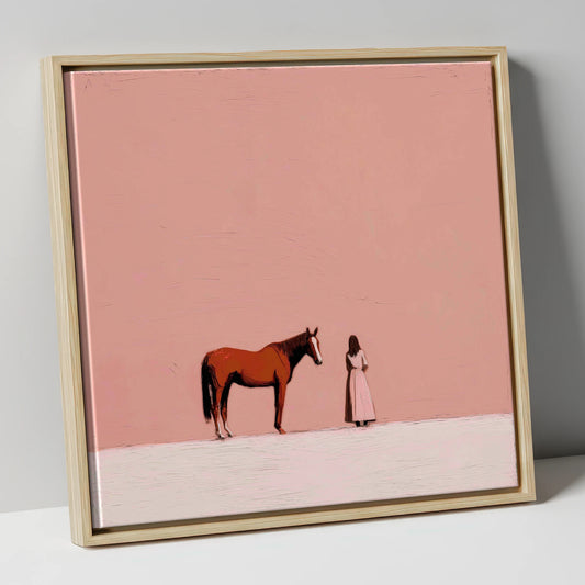 A Quiet Understanding horse & rider canvas wall art in natural frame