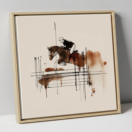 Fluidity in Flight show jumping horse canvas wall art in natural frame